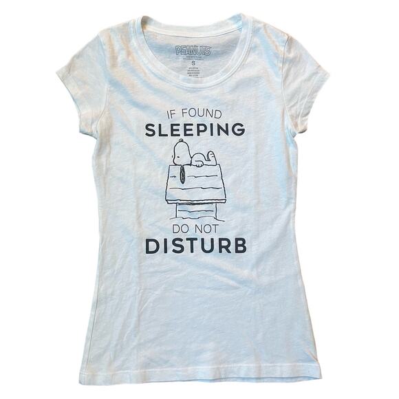 Peanuts Women's SM Snoopy "If Found Sleeping Do Not Disturb" Graphic T-shirt - Picture 1 of 4